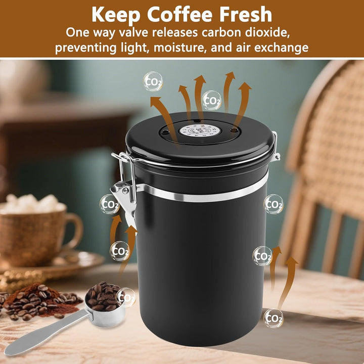 Kaffeedose Luftdicht Edelstahl 304, 1,8 L Kaffeebohnen Behälter Mit EdelstahllöFfel Und Zeiterfassun