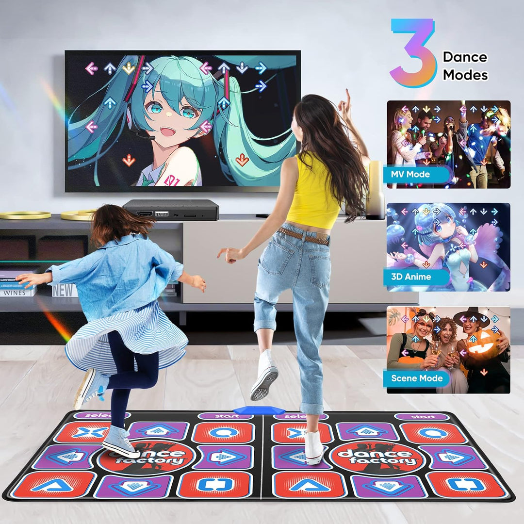 Tanzmatte Kinder Doppel, 12-Tasten Leucht-Tanzmatte mit Bluetooth, Dance Mat Interaktives Tanzspiel,