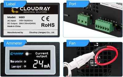 Cloudray CO2 Laser Power Supply CO2 Laser Netzteil CO2 laser 80w für CO2 Laserröhre CO2-Laserröhre F