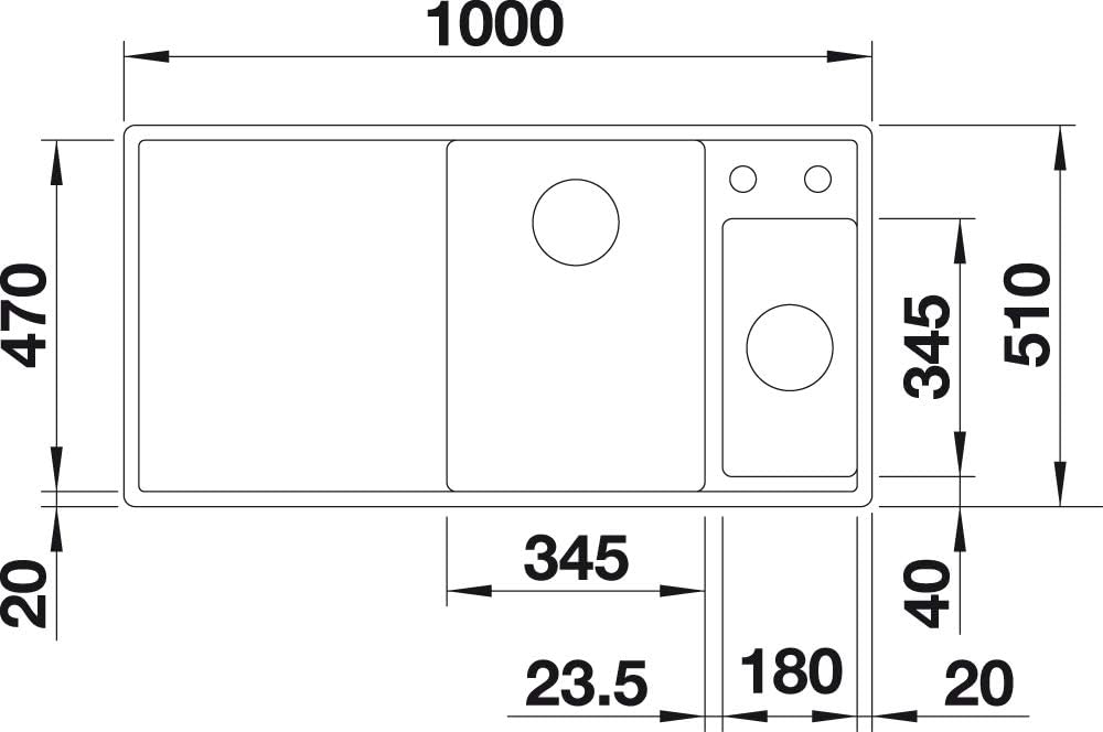 BLANCO AXIA III 6 S | SILGRANIT anthrazit | Einbauart: Einbau von Oben | Hauptbecken rechts | mit Ho