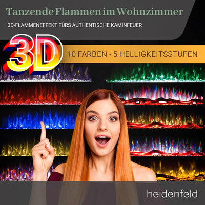 Heidenfeld Elektrokamin HF-WK200 - 𝟯 𝐉𝐀𝐇𝐑𝐄 𝐆𝐀𝐑𝐀𝐍𝐓𝐈𝐄 - 1500 Watt - Wandeinbau - LED Kamin mit 10 Farb