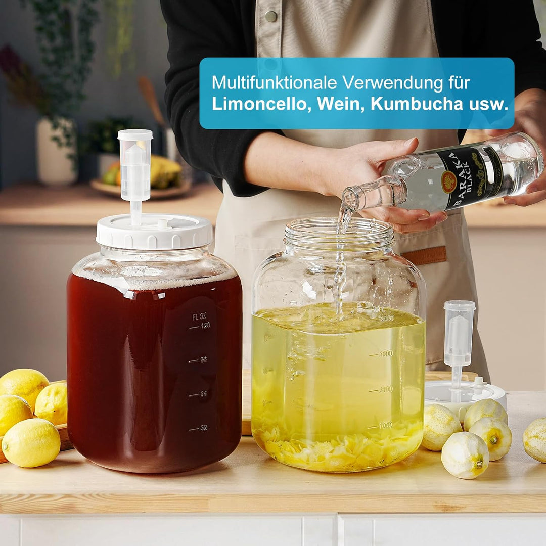 2 Stück Gross Fermentierglas mit Luftschleuse 5,7 Liter - Breiter Mund Fermentiergläser mit Gärventi