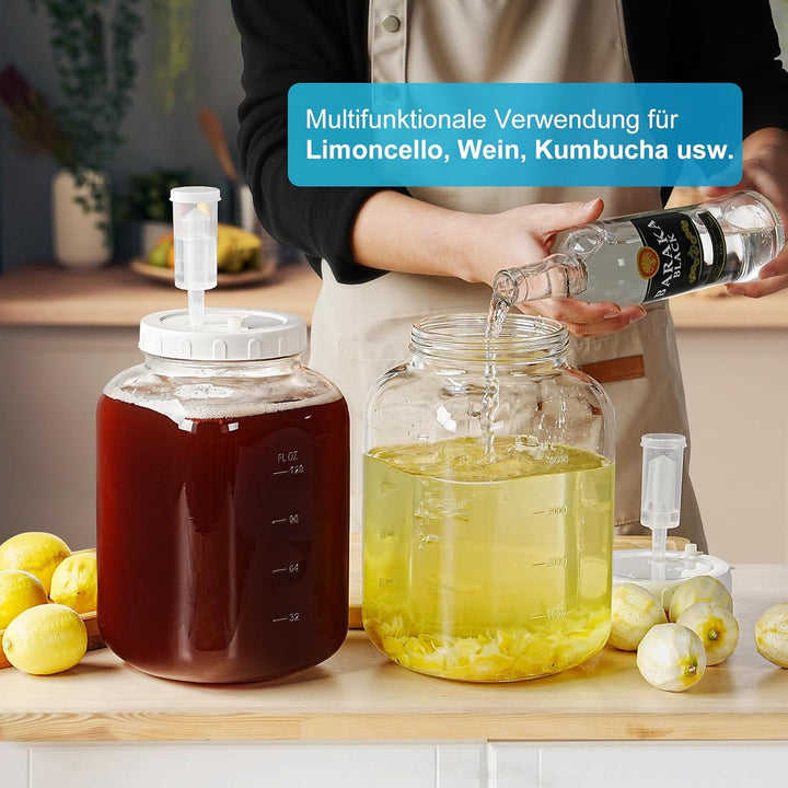 2 Stück Gross Fermentierglas mit Luftschleuse 5,7 Liter - Breiter Mund Fermentiergläser mit Gärventi