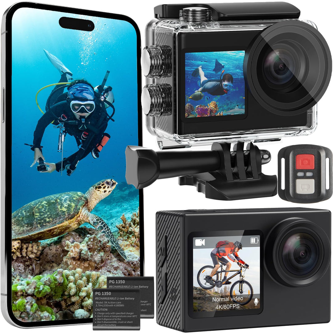 Actioncam 4K 60FPS WiFi Unterwasserkamera 40MP 40 Meter wasserdicht mit Touchscreen, 170° Weitwinkel