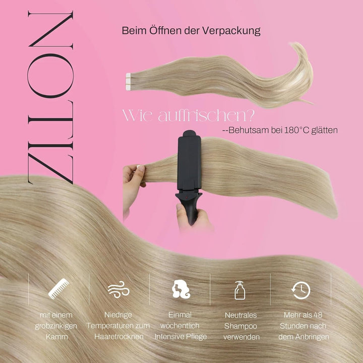 Moresoo Tape Extensions Echthaar Blond 40 cm Skin Weft Haarverlängerung Echthaar Tape in Extensions