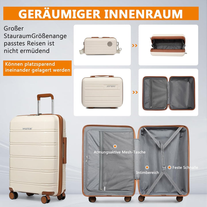 Joyway Kofferset 3 Teilig Hartschale mit 4 Rollen und TSA-Schloss Der Gepäcksets Enthält 1 Kosmetikk