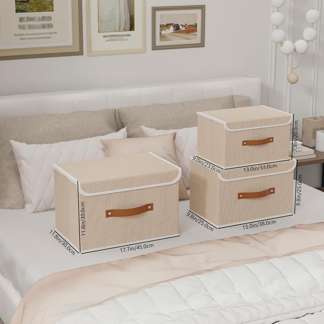 Yawinhe 3 Stück Aufbewahrungsbox mit Deckel, Faltbare Stoffboxen, Waschbare, für Schlafzimmer, Kleid