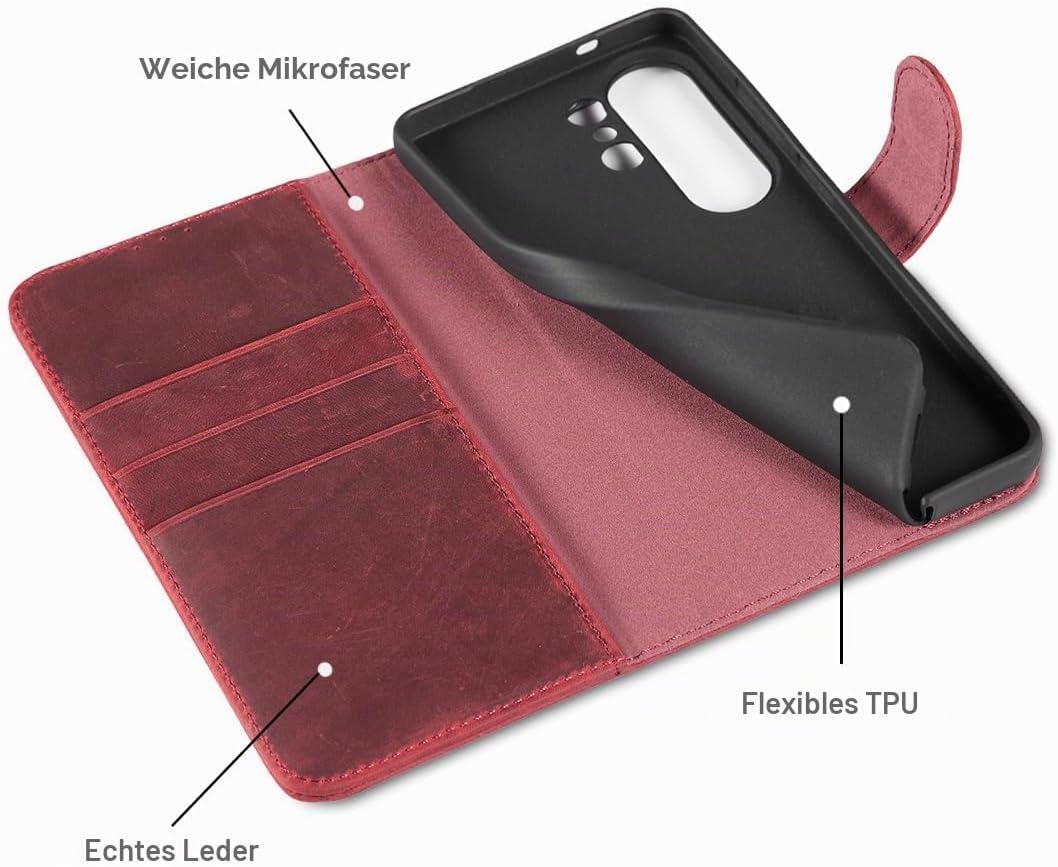 LENSUN Echtleder Handyhülle für Samsung Galaxy S26 Ultra, Hülle [Brieftasche][RFID Schutzhülle][Stan