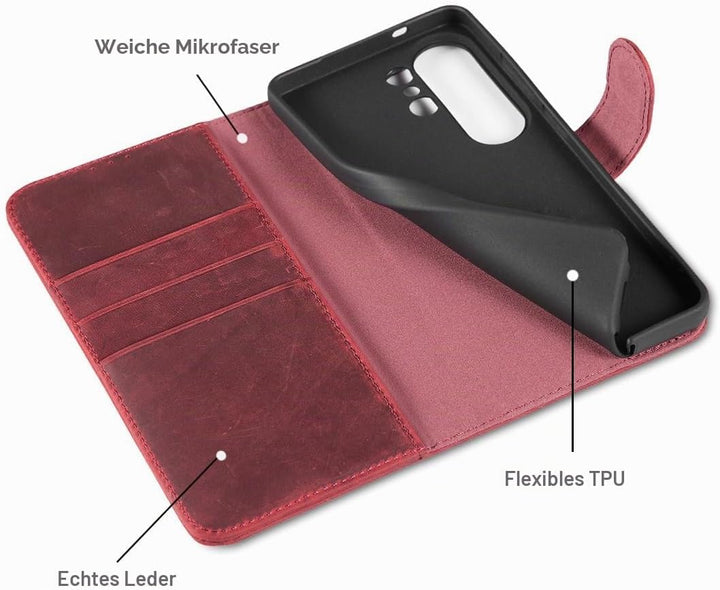 LENSUN Echtleder Handyhülle für Samsung Galaxy S26 Ultra, Hülle [Brieftasche][RFID Schutzhülle][Stan