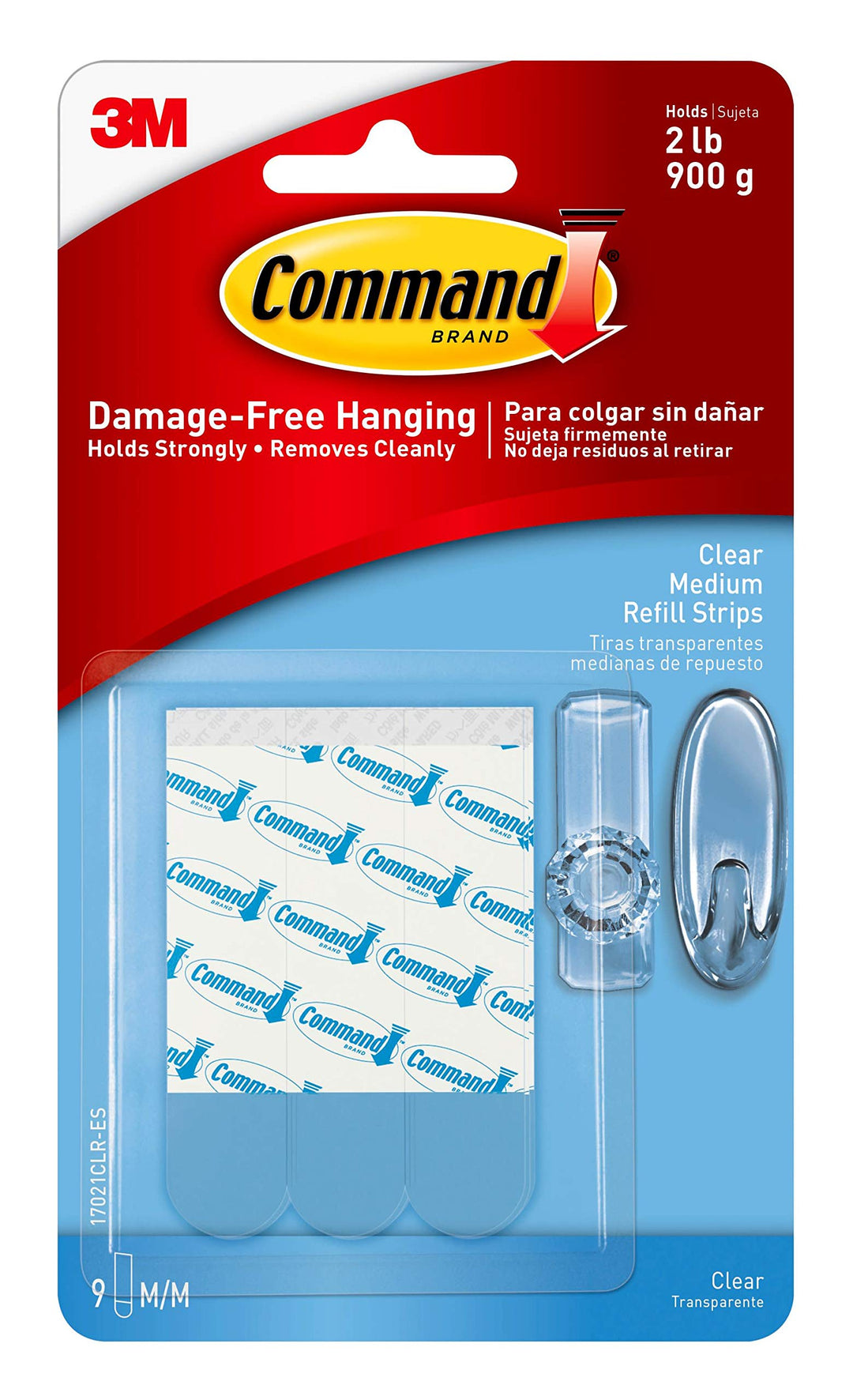 Command Mittelgrosse, transparente Haken, 9 Nachfüllstreifen, 9 Stück 9 Refill Strips Transparent, 9