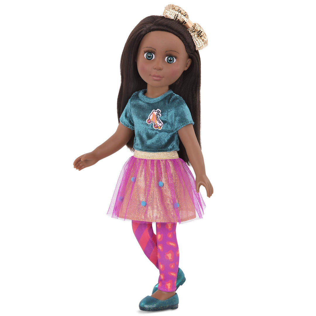 Glitter Girls Puppe Odessa – Bewegliche 36 cm Puppe mit Puppenkleidung, Zubehör und braunen langen H