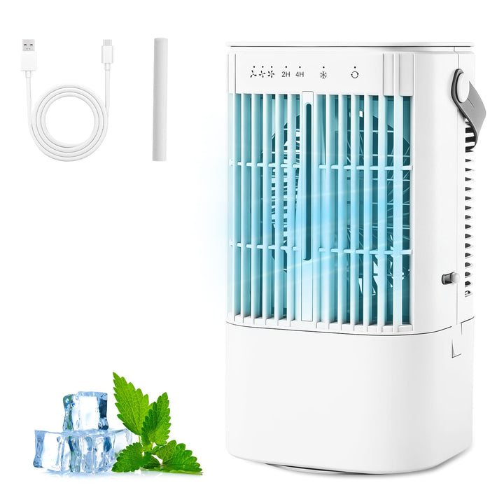 Mobile Klimaanlage mit 900ml Wassertank, Ventilator | 2/4 h Timer, 3 Windgeschwindigkeiten, Sprühfun
