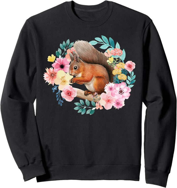 Eichhörnchen, Blumenmotiv Sweatshirt