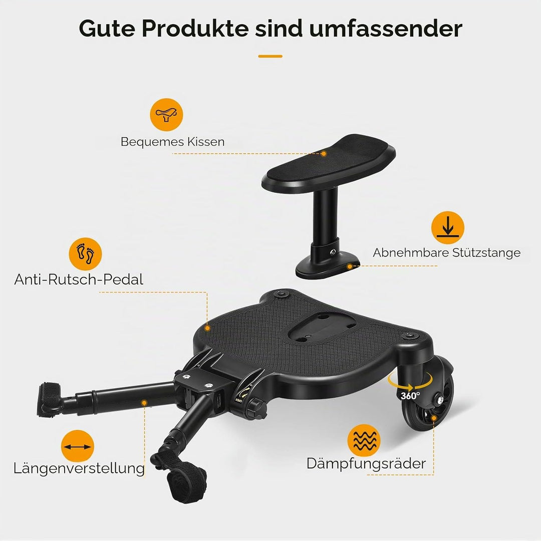 Buggy Board mit Sitz, FNRIDS Trittbrett für Kinderwagen Universal,mit Aufhängegurt, stabiles Two Whe