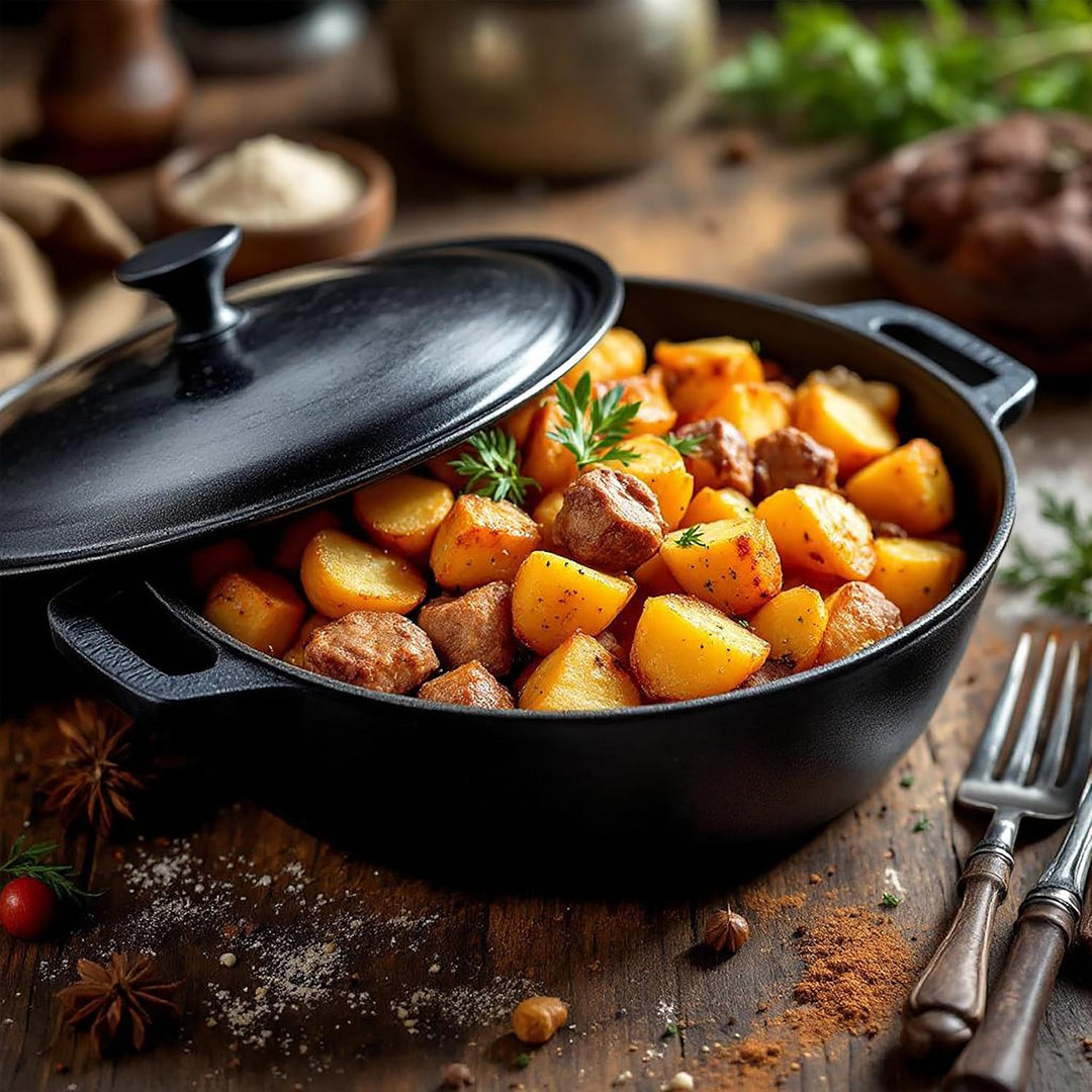 Spetebo Gusseisen Topf mit Deckel 20 cm - Grilltopf Eisentopf Kochtopf Schmortopf Bräter Topf 20 cm,