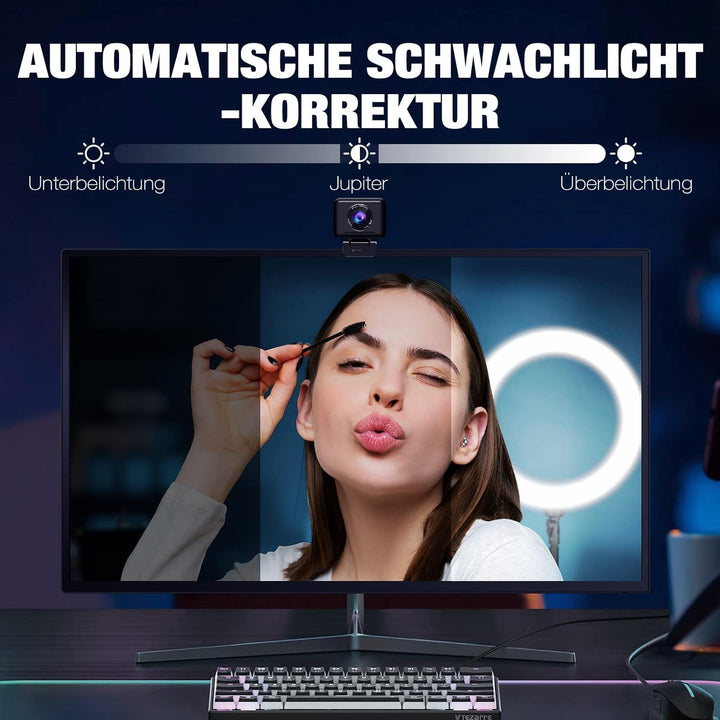 EMEET 1080P HD Webcam, Streaming Webcam mit 4 De-Noise Mikros, Smart KI Fokus & Low-Light Korrektur,