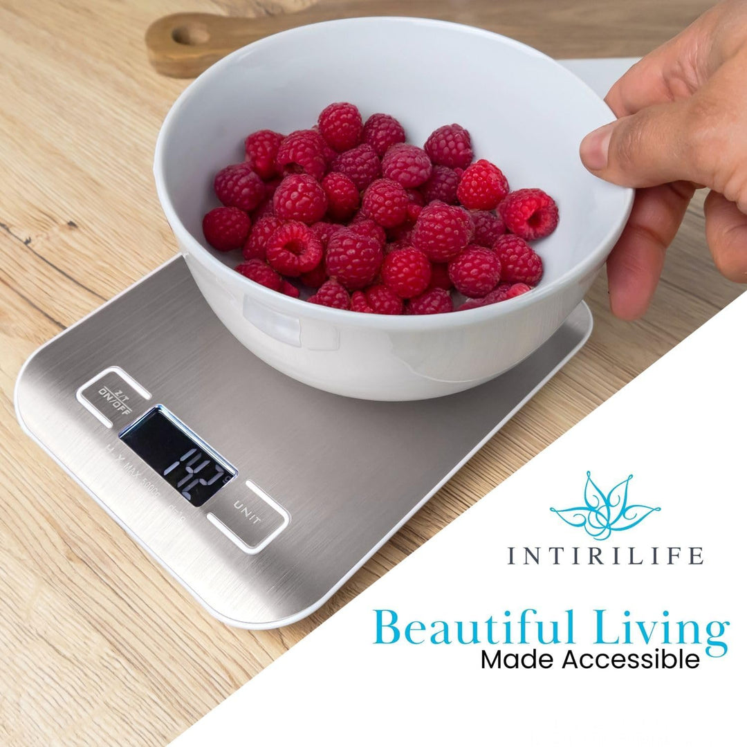 Intirilife Digitale Küchenwaage 5 kg -Silber- Wiederaufladbar per USB & Batteriebetrieb- Elektronisc