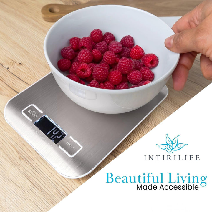 Intirilife Digitale Küchenwaage 5 kg -Silber- Wiederaufladbar per USB & Batteriebetrieb- Elektronisc