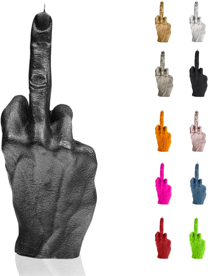 Candellana Kerze in Form eines Mittelfingers | FCK | Höhe: 20 cm | Schwarz Metalisch | Brennzeit 30h