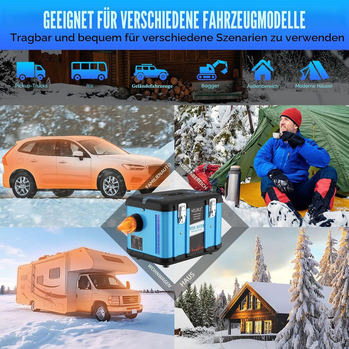 VELPAX Diesel Luftheizung All in One 8KW Dieselheizung,mit Fernbedienung &amp; LCD-Schalterdisplay 12V &amp;
