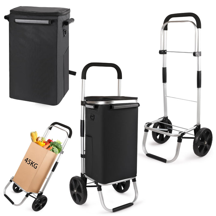 Einkaufstrolley klappbar mit 42L Volumen, Einkaufswagen mit Deckel Klappbarer Trolley zum Einkaufen,