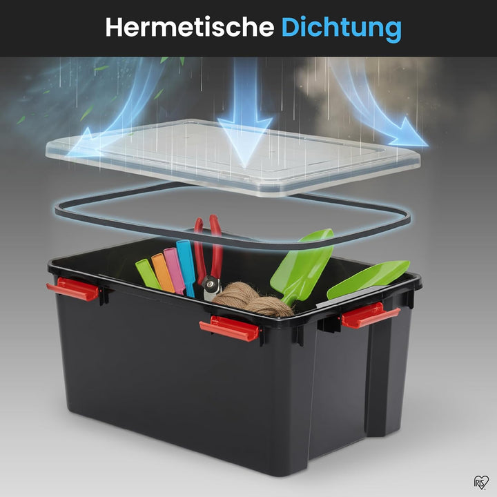 Iris Ohyama, 2er-Set luftdichte Aufbewahrungsboxen, 50 L, mit Clips, stapelbar, Garage, Keller, Dach