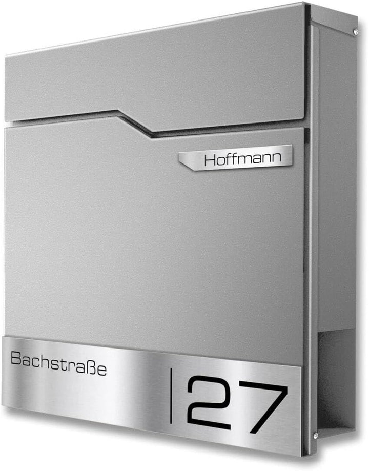 Metzler Design Briefkasten Thobe - inkl. V2A Edelstahl-Namensschild - Wandbriefkasten in Graualumini