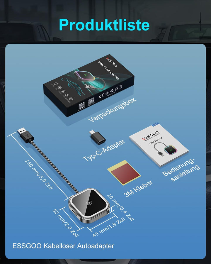ESSGOO CarPlay Wireless Adapter für Apple,Android Auto Kabelloses Car Bluetooth WiFi Adapter USB C/A