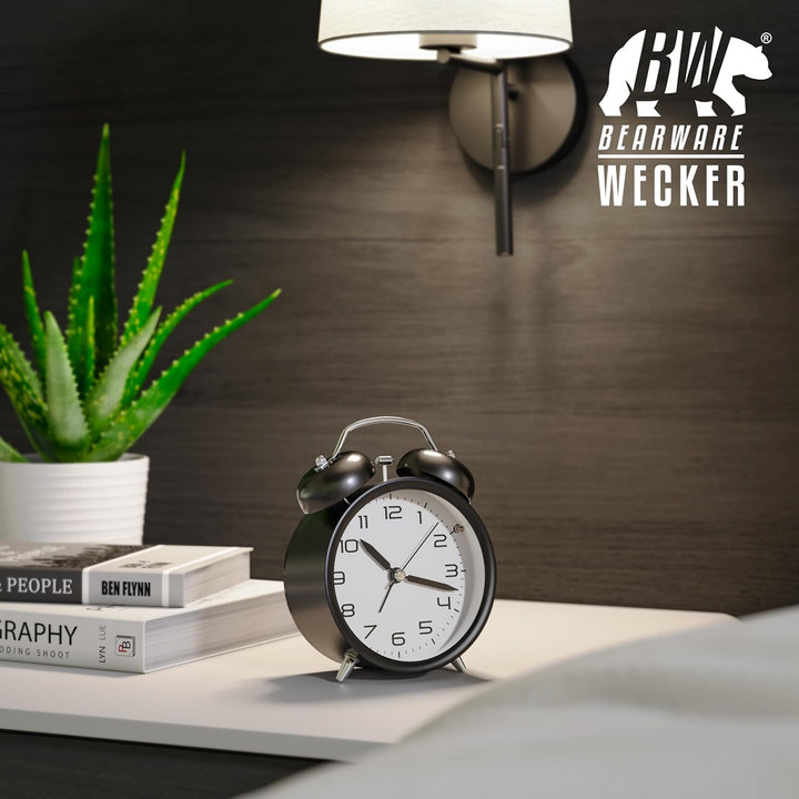 CSL - Wecker analog ohne Ticken mit Licht - LED Beleuchtung - rund - Retro Design - Glockenalarm - s