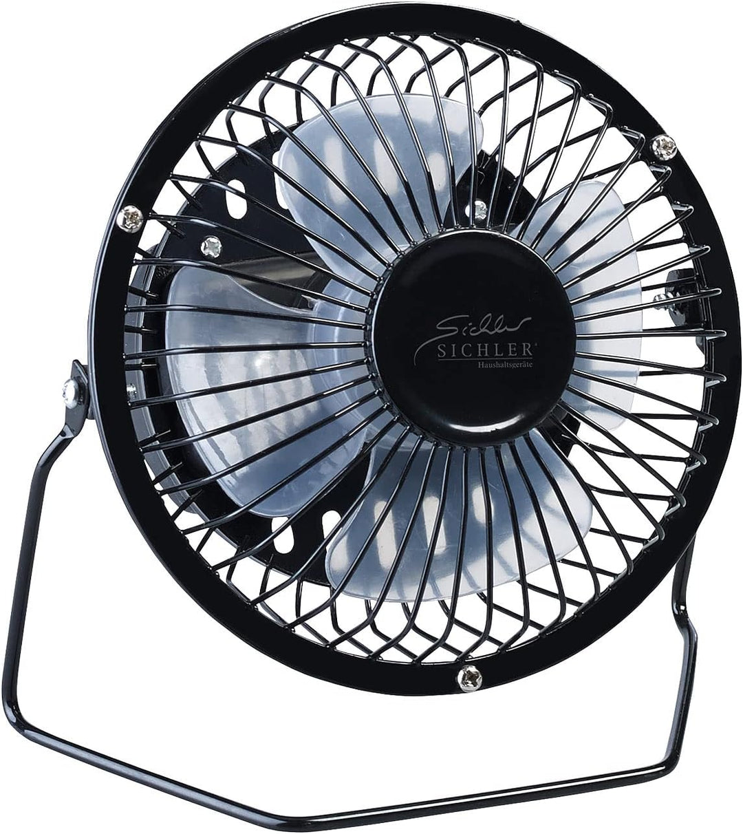 Sichler Haushaltsgeräte Ventilator klein: 2er-Set Mini-Akku-Tischventilatoren, Vollmetall, 360° neig