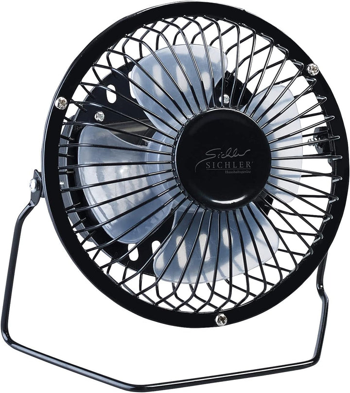 Sichler Haushaltsgeräte Ventilator klein: 2er-Set Mini-Akku-Tischventilatoren, Vollmetall, 360° neig