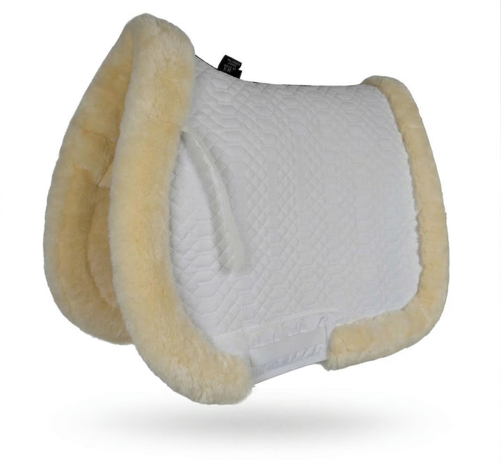 Engel Reitsport Lammfell Schabracke Fully Lined mit Fellkranz SCHABRA3-D-WEI-MED Stoff Weiss Fell me