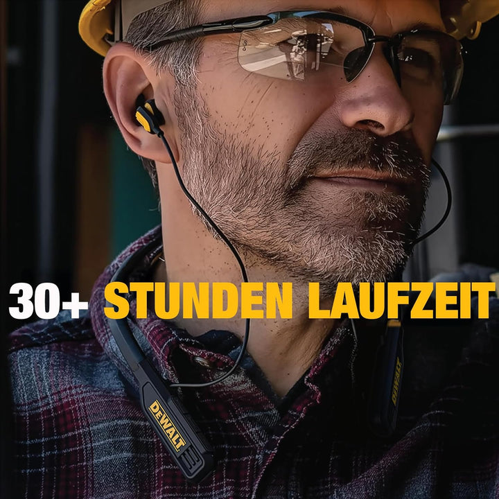 DEWALT Heavy-Duty Magnetische Bluetooth Nackenbügel-Kopfhörer – Kabellose Earbuds mit 30 Std. Laufze
