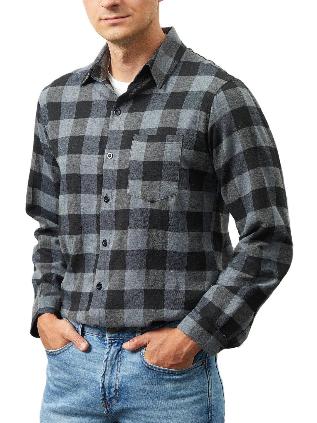 Yukiuiny Herren Holzfällerhemd 100% Baumwolle Langarm Kariertes Hemd Casual Button Down Flanell Frei