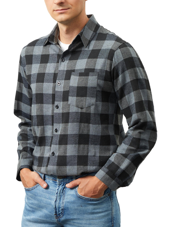 Yukiuiny Herren Holzfällerhemd 100% Baumwolle Langarm Kariertes Hemd Casual Button Down Flanell Frei