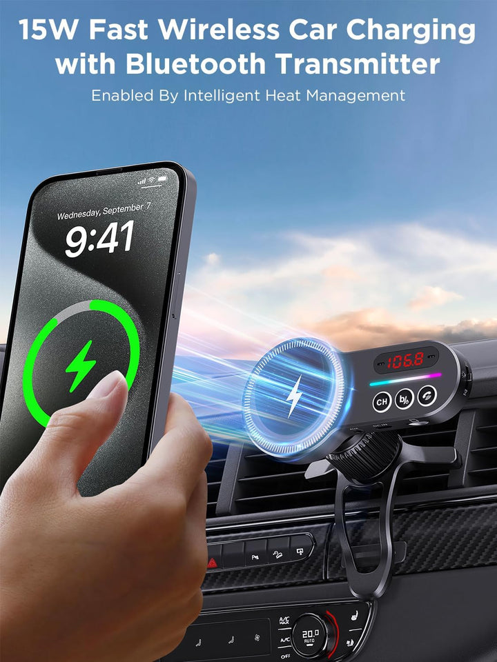 Magift for MagSafe Car Bluetooth Transmitter Mount, Black 20X Powerful Magnetic Phone Holder for iPh