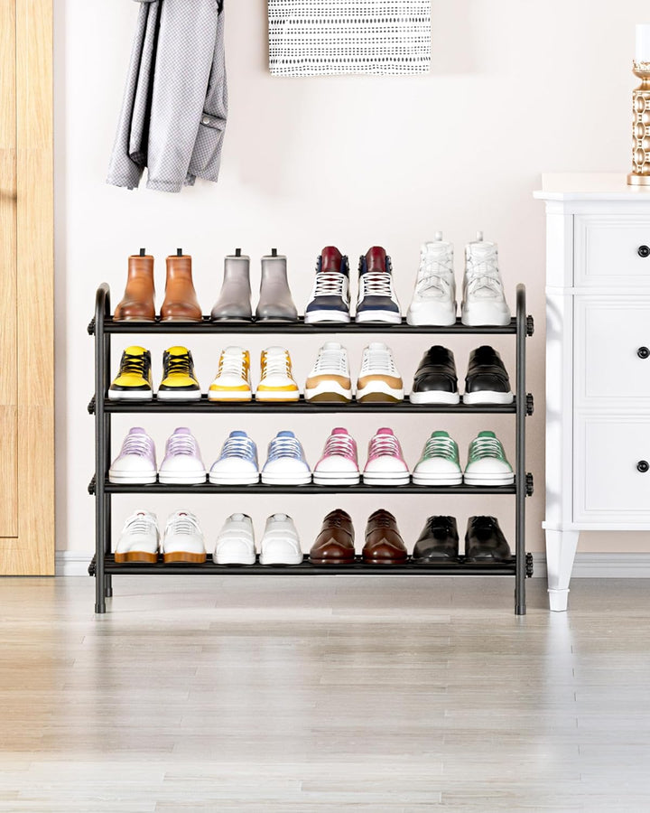 Schuhregal 4-stöckig Metall Schuhregal verstellbares erweiterbares Schuhregal ausziehbar 43 bis 79 c