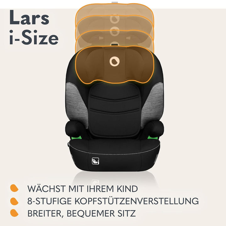LIONELO LARS i-Size Kinderautositz 100–150 cm, Gruppe 2 3, Seitenschutz 10 Grad, Kopfstützenverstell