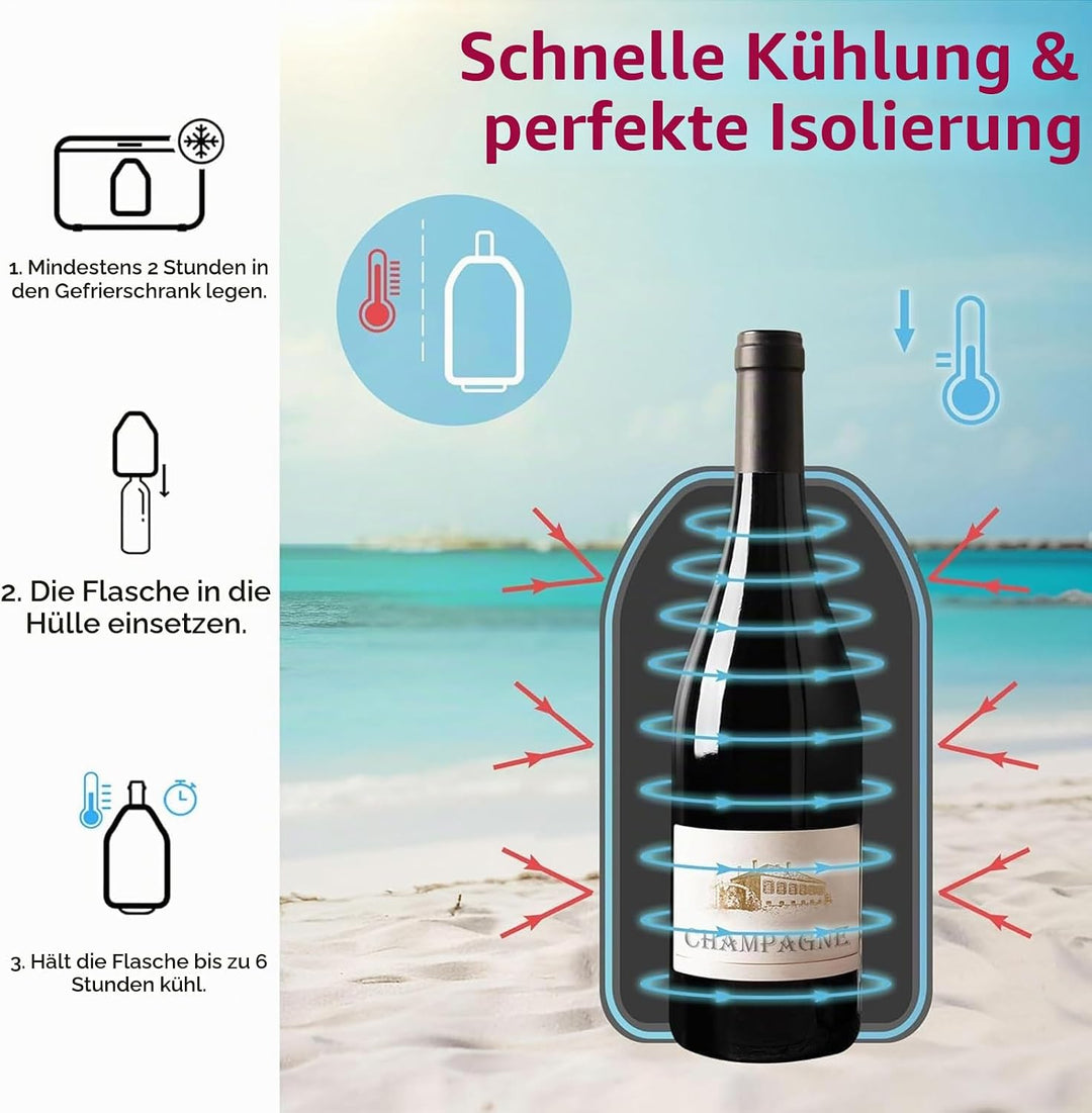 Weinkühler Manschette, 2 Stück Kühlmanschette Wein, Flaschenkühler, Champagner Kühler, Flaschenkühle