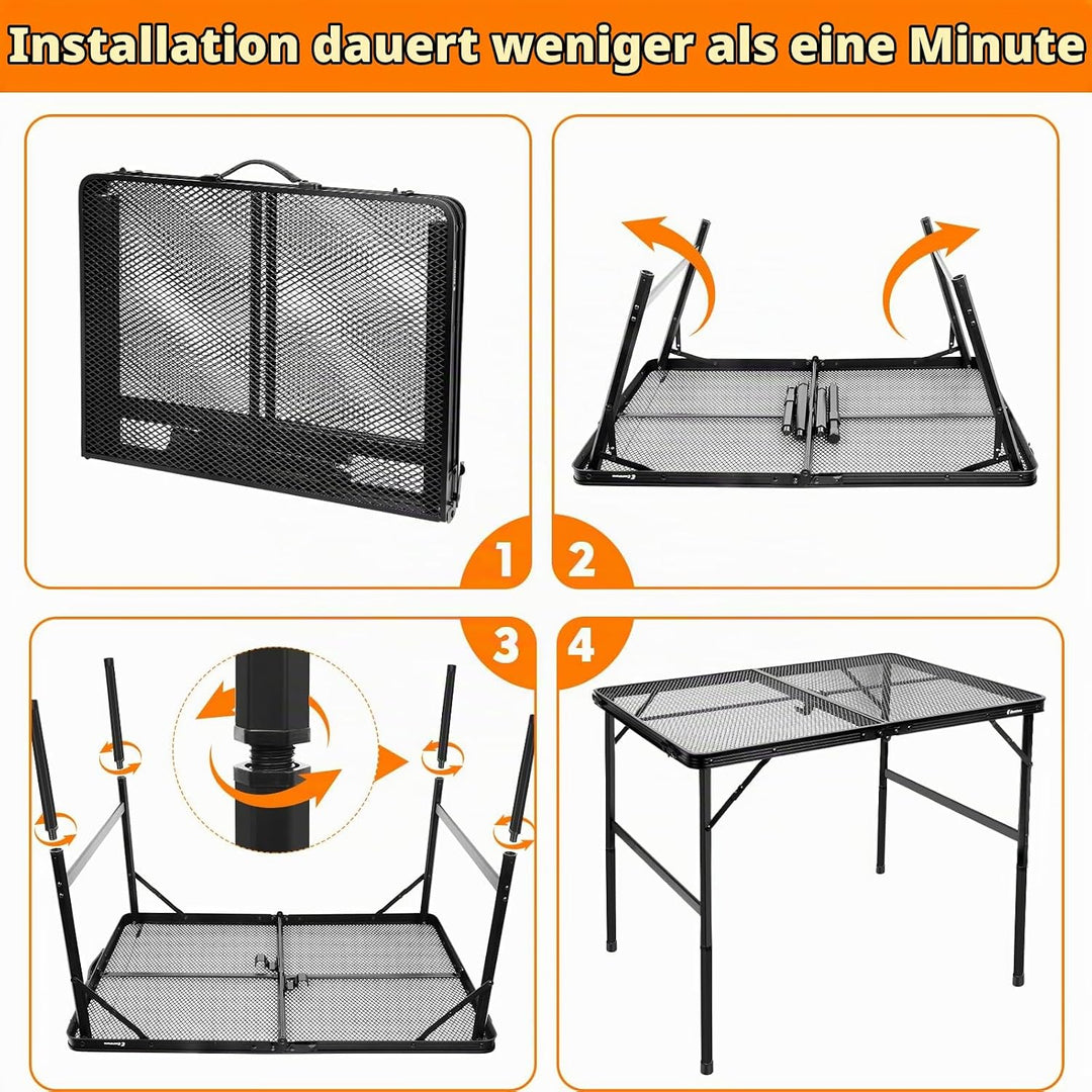 E EASTSTORM Campingtisch Klappbar 90×60cm，Gartentisch，Grilltisch mit Metallgitterplatte，Leicht und T