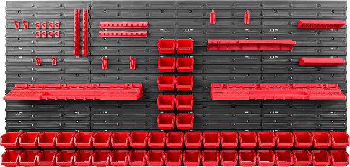 Lagersystem Werkstattregal | 156 x 78 cm | 48 stck. Box | Wandregal mit Werkzeughalterungen und Stap