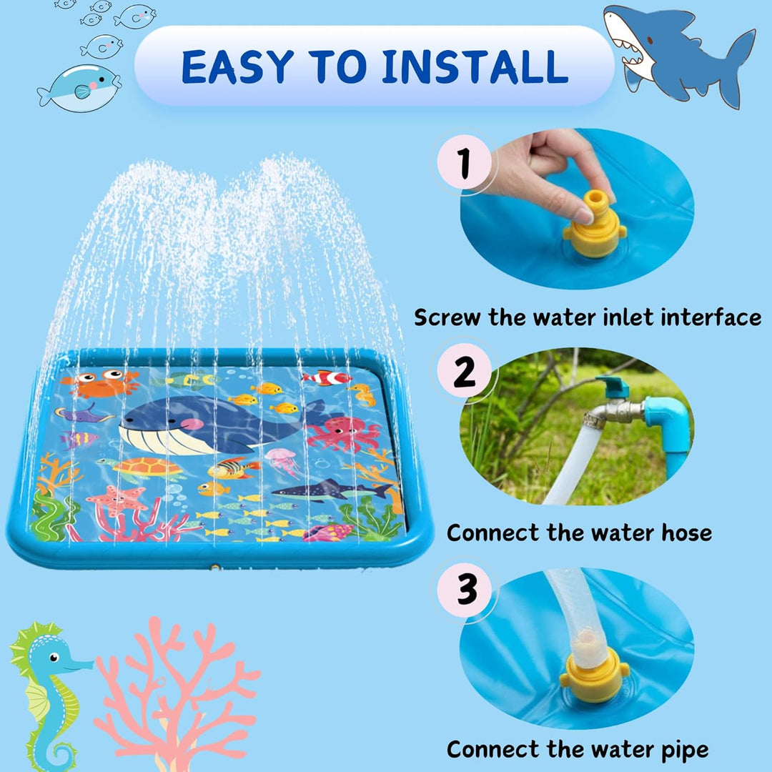 Edmirfun 170CM Splash Pad, Wasserspielmatte, Grosser Platz PVC-Spritz Sprinkler Anti-Rutsch, Kinder