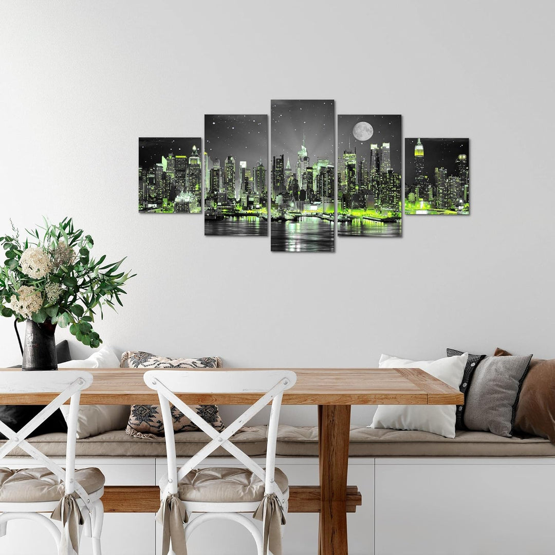 Runa Art Wandbilder New York City 5 Teilig Bild auf Vlies Leinwand Deko Wohnzimmer Büro Skyline Schw
