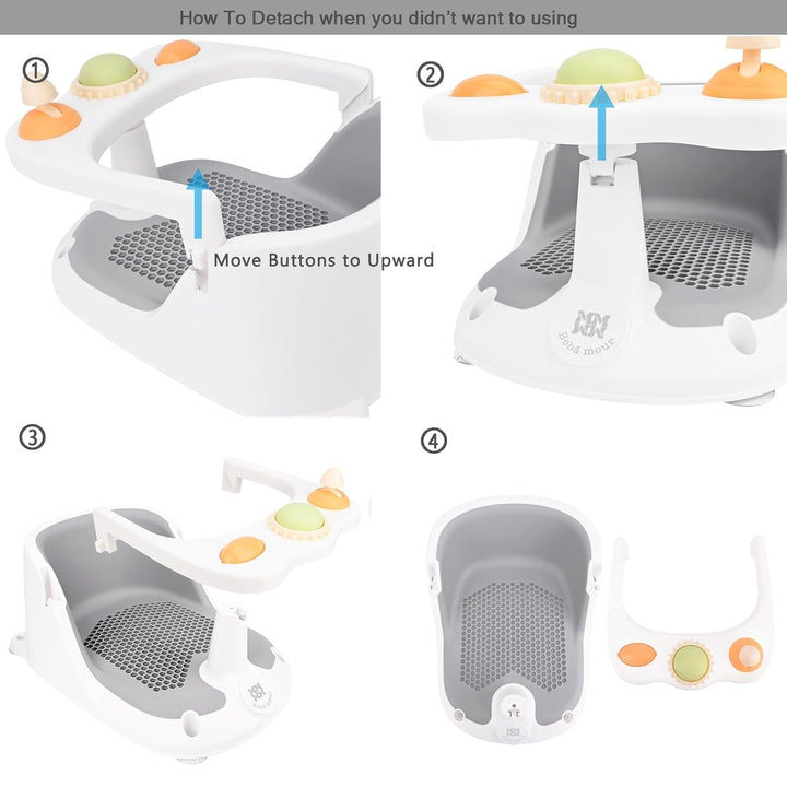 Bebamour Baby Badesitz 6 Monate+ Kind Badewanne rutschfest Baby Badesitz mit Spielzeug,Gray 1 Gray,