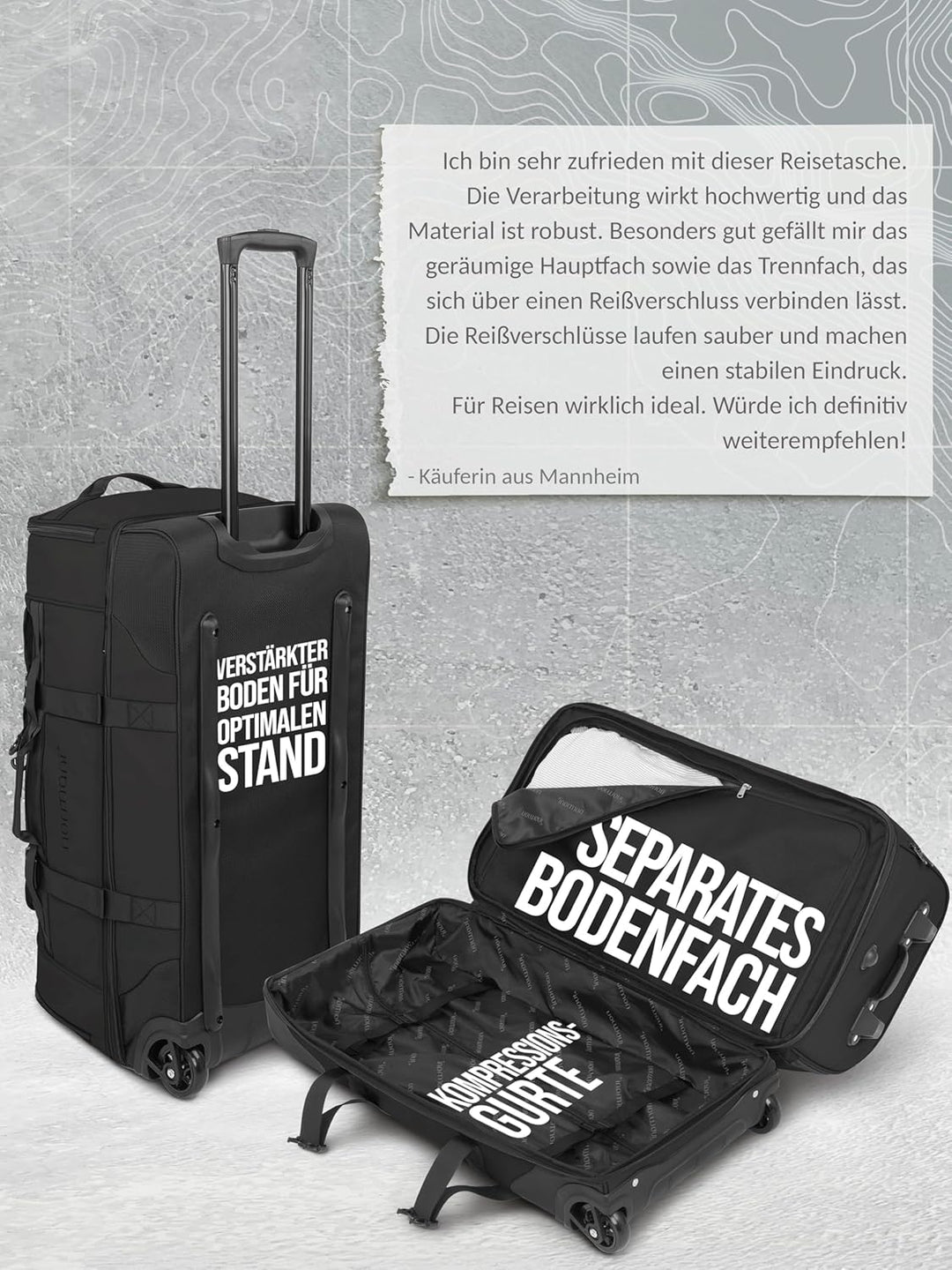 normani XXL Reisetasche 100-120 Liter 2-Rad Trolley gross Weichgepäck Travel Bag mit Rollen und 8 Fä