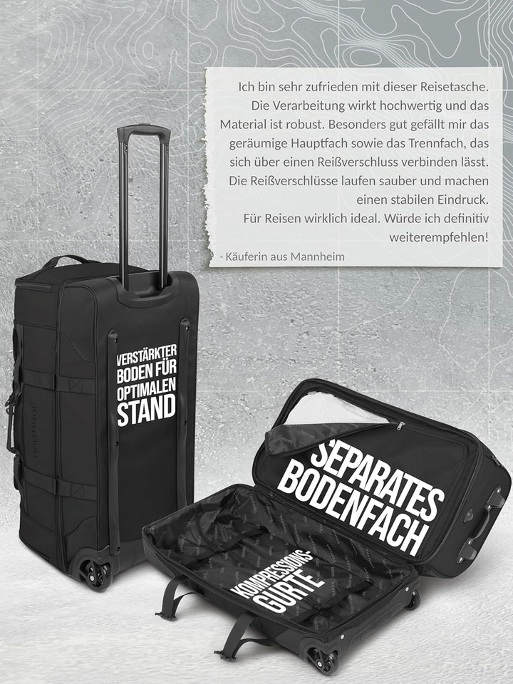 normani XXL Reisetasche 100-120 Liter 2-Rad Trolley gross Weichgepäck Travel Bag mit Rollen und 8 Fä