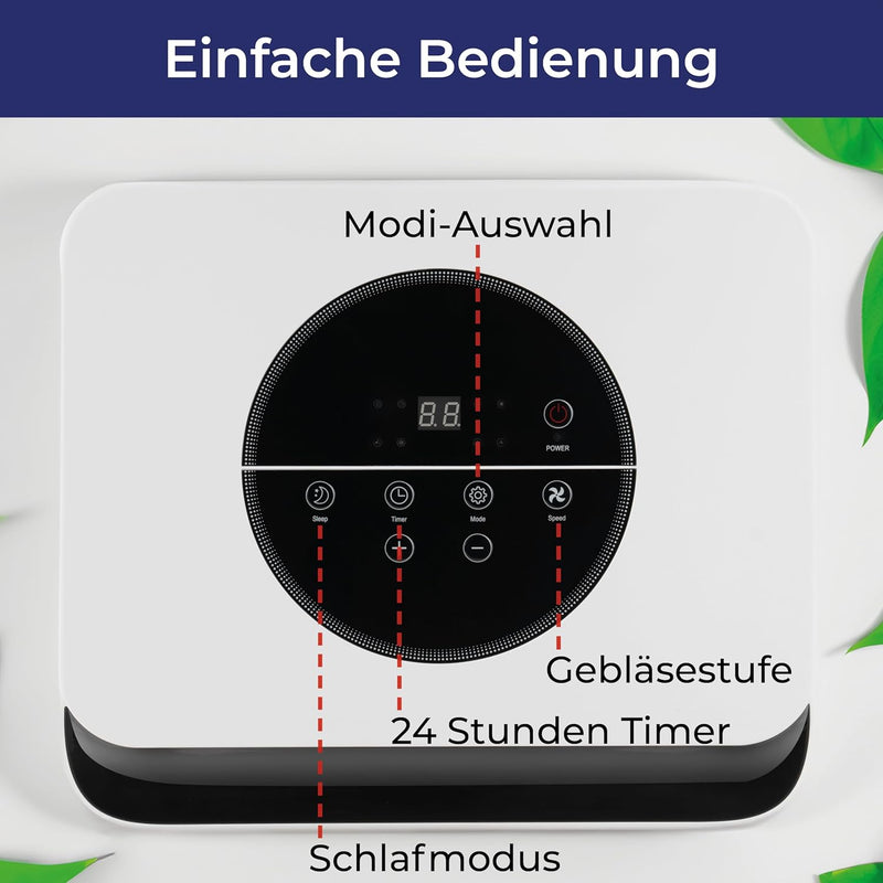 KLAMER Mobile Klimaanlage mit Abluftschlauch und Wassertank, 7000 BTU/h, 3-in-1 Klimagerät für Räume