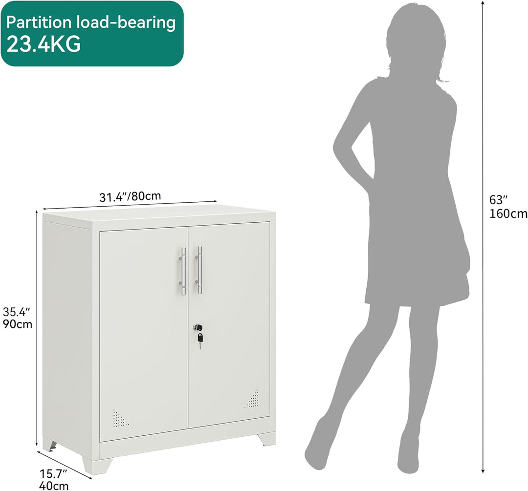 YITAHOME Aktenschrank Abschliessbar, Metallschrank mit 2 Verstellbare Einlegeböden, Büroschrank Stah
