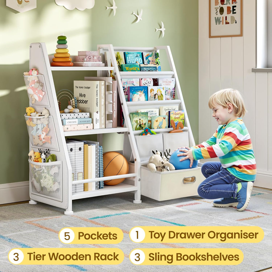 GoTiling Kinder Bücherregal Kinderzimmer Spielzeugregal: Bücherregal mit 1 Aufbewahrungsboxen und 3