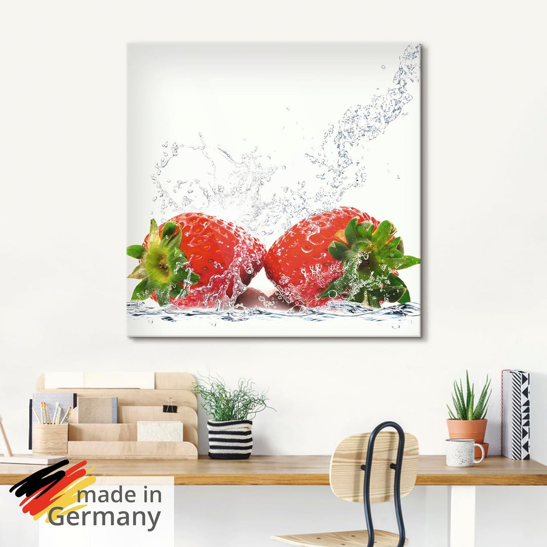 ARTland Glasbilder Wandbild Glas Bild einteilig 40x40 cm Quadratisch Früchte im Wasser Obst Erdbeere